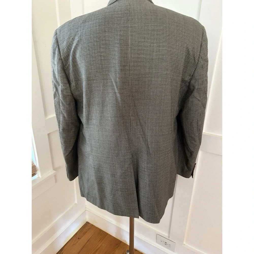 Vtg Lauren Ralph Lauren Black Houndstooth Silk Wool Sports Coat Jacket Size 44